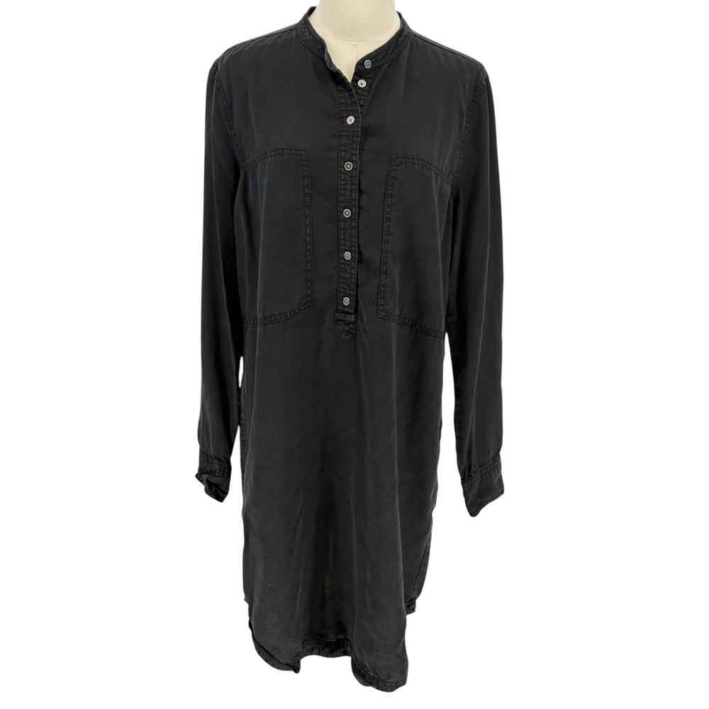 Lou & Grey Tunic Dress Black Long Sleeve 100% Lyocell Pockets Medium
